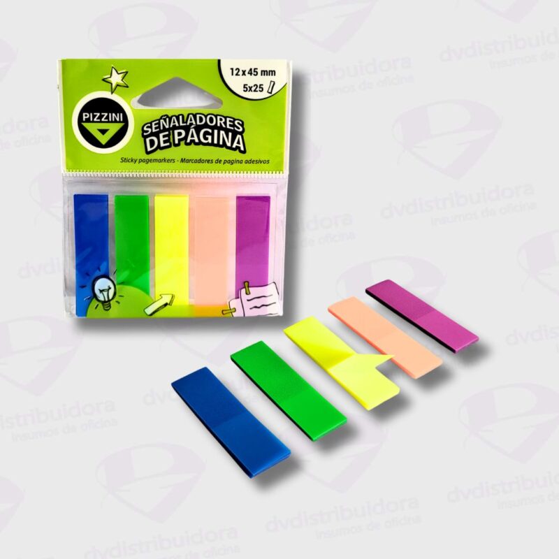 Banderita Senaladora De Paginas Pizzini 5 Colores Fluo x 25 Hojas De 12MM x 45MM