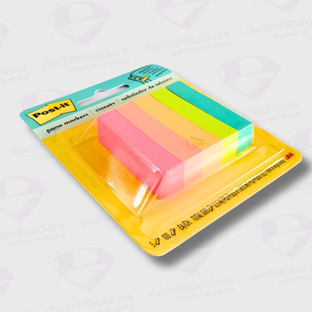 Banderita Marcador De Pagina Autoadhesiva Post-It Fluo - 5 Blocks De 100 Hojas De 12.7MM x 47.6MM - Para Una Organización Superior - Imagen 2