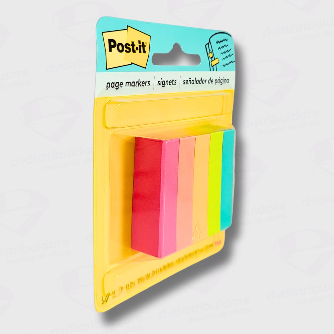 Banderita Marcador De Pagina Autoadhesiva Post-It Fluo - 5 Blocks De 100 Hojas De 12.7MM x 47.6MM - Para Una Organización Superior - Imagen 1
