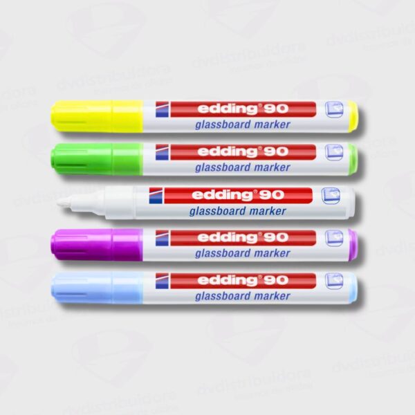 Marcador Para Pizarra De Vidrio Edding 90 Punta Redonda - Set x 5 Colores - Creatividad De Excelencia