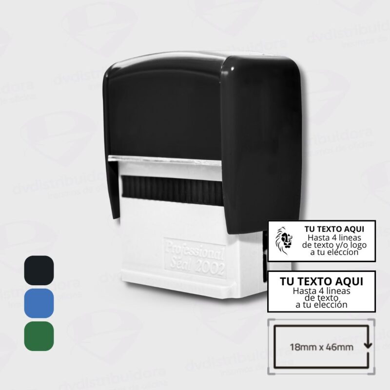 Sello Personalizado Automatico Con 4 O 5 Lineas De Texto Y O Dibujo 46MM X 18MM