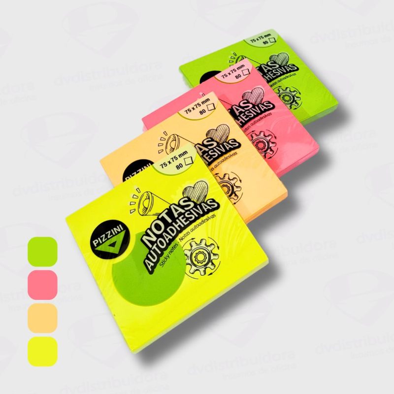 Nota De 80 Hojas Adhesiva Pizzini 75X75MM Fluo