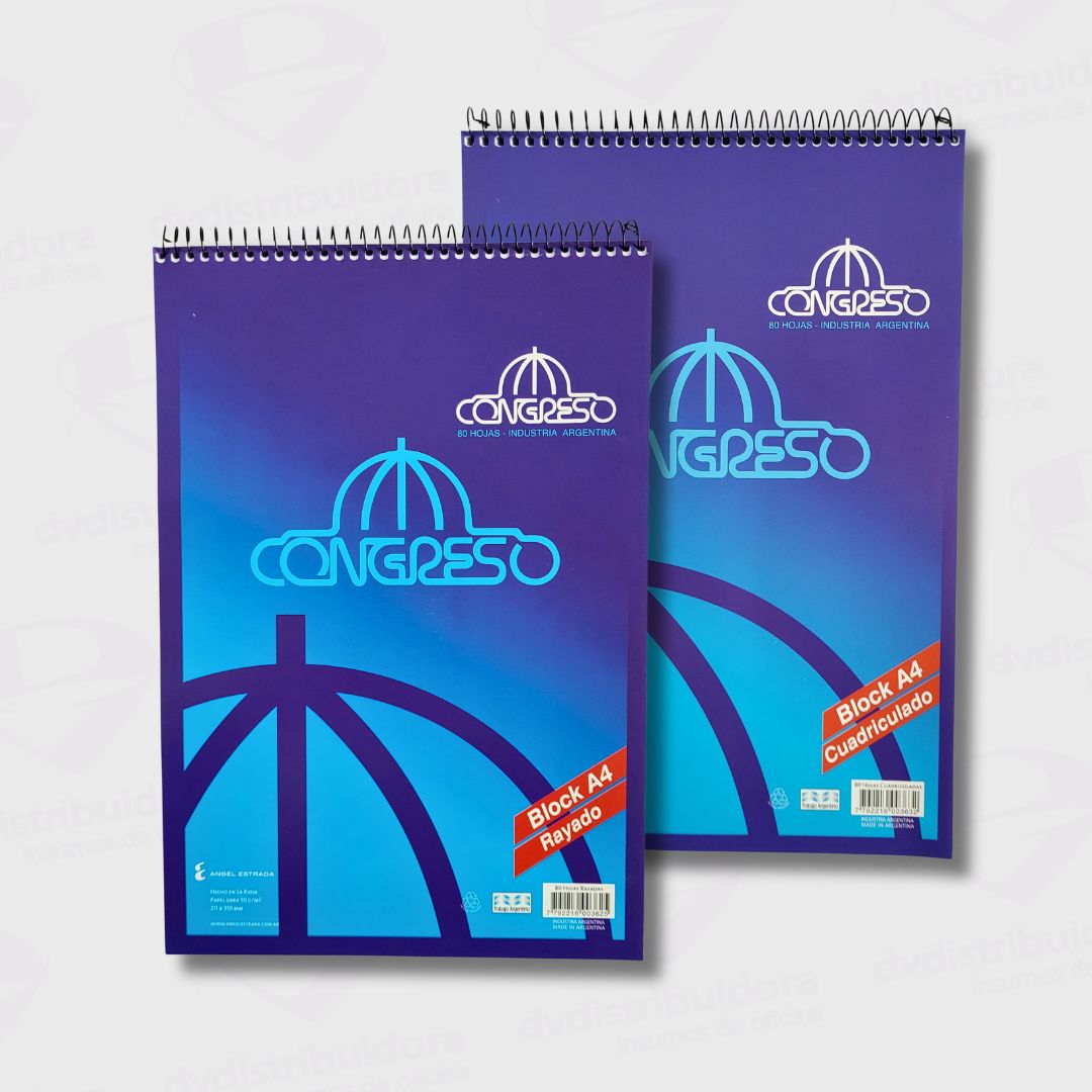 Block Anotador Con Espiral Congreso A4 Block Anotador Congreso A4 Con Espiral - 80 Hojas - 210x297MM - Ideal Para Tus Notas y Apuntes - Imagen 1