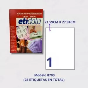 Etiqueta Autoadhesiva Carta Para Impresora Etidata x 25 Hojas 8700 21.59CM X 27.94CM