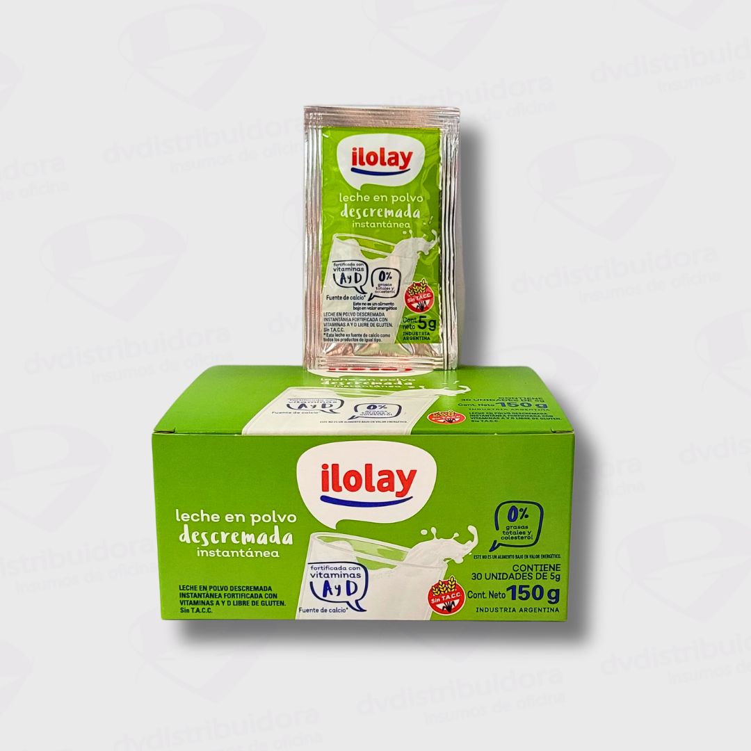Leche en Polvo Descremada Ilolay x 30 Sobres 5g Leche En Polvo Descremada Ilolay En Sobres De 5GRS - Vitaminas A y D - Imagen 1