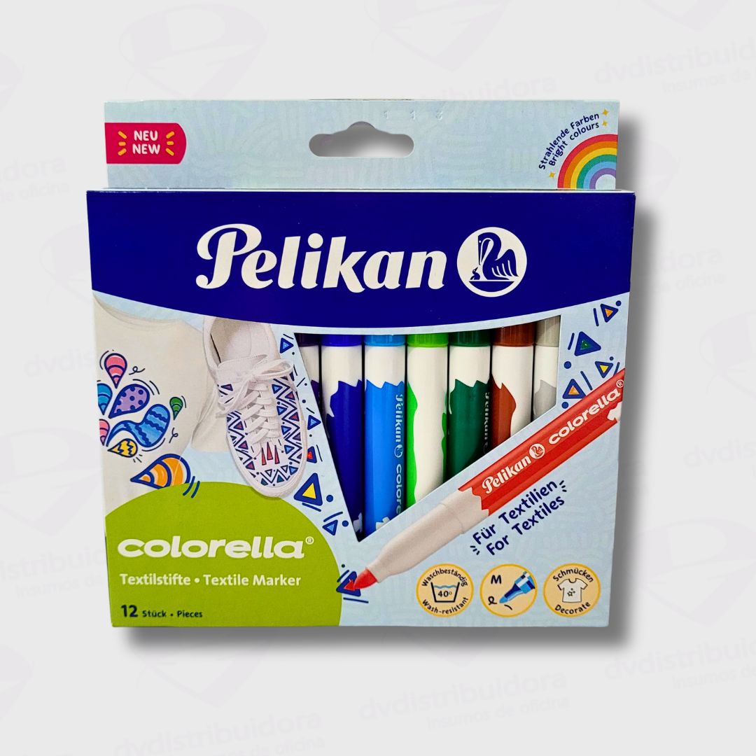 Marcadores Pelikan Colorella Textil Punta Redonda - Caja x 12 Colores - Ideal Decoración De Prendas y Telas - Imagen 2