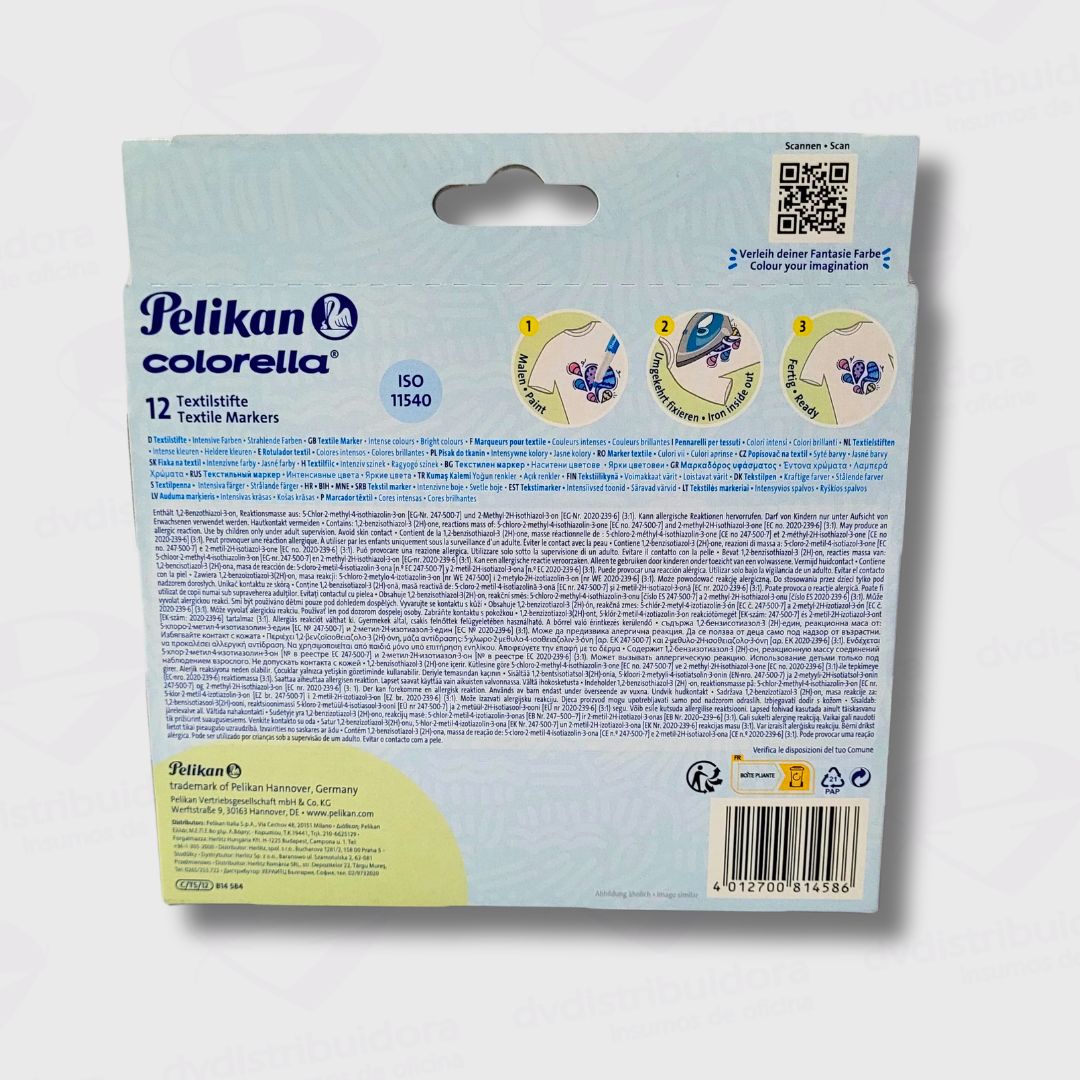 Marcadores Pelikan Colorella Textil Punta Redonda - Caja x 12 Colores - Ideal Decoración De Prendas y Telas - Imagen 3