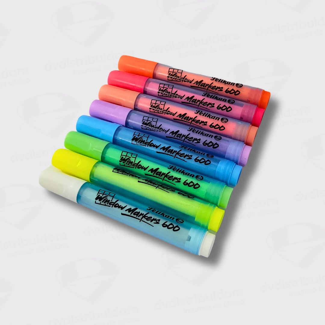 Marcador Para Vidrio Pelikan Window 600 Punta Cuadrada - Blister x 8 Colores - Tinta Luminosa - Imagen 2
