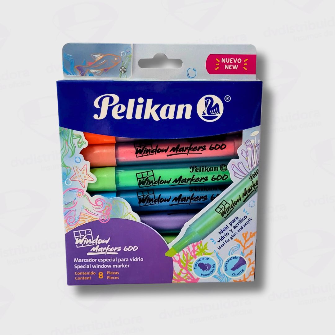 Marcador Para Vidrio Pelikan Window 600 Punta Cuadrada - Blister x 8 Colores - Tinta Luminosa - Imagen 3