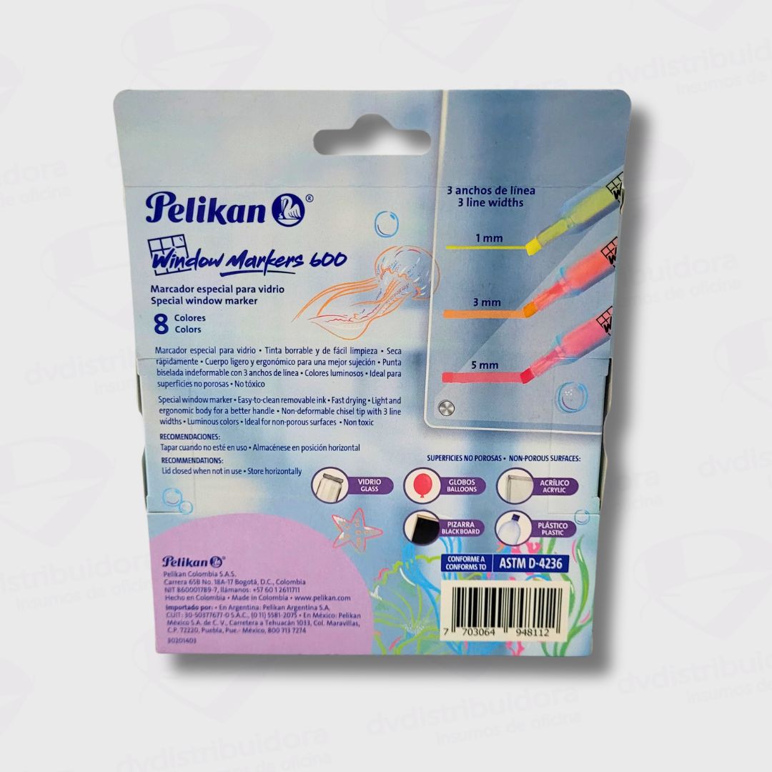 Marcador Para Vidrio Pelikan Window 600 Punta Cuadrada - Blister x 8 Colores - Tinta Luminosa - Imagen 4