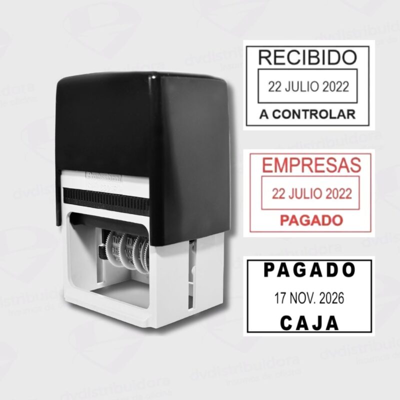 Sello Personalizado Automatico Fechador Con Lineas De Texto Dibujo o Logo F3005 60MM X 40MM 4 Bandas De 4MM