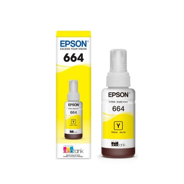 Botella de Tinta Epson T664 Color Amarillo (70 ml) para EcoTank L380 / L395 / L375