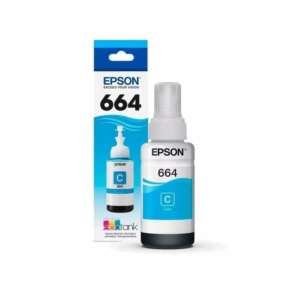 Botella de Tinta Epson T664 Color Cyan (70 ml) para EcoTank L380 / L395 / L375