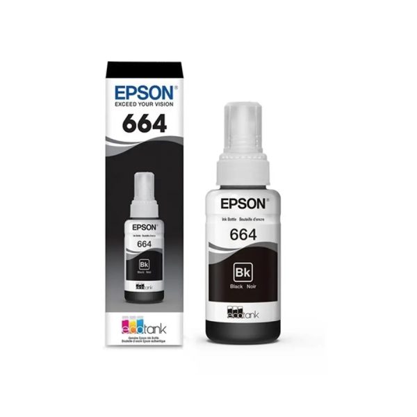 Botella de Tinta Epson T664 Color Negro (70 ml) para EcoTank L380 / L395 / L375