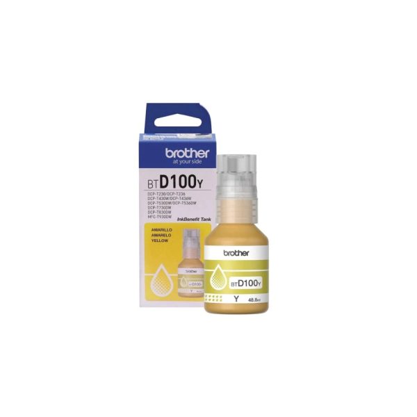 Botella de Tinta Original Brother BTD100 Color Amarillo para DCP-T230 / T430W / T530DW / T730DW