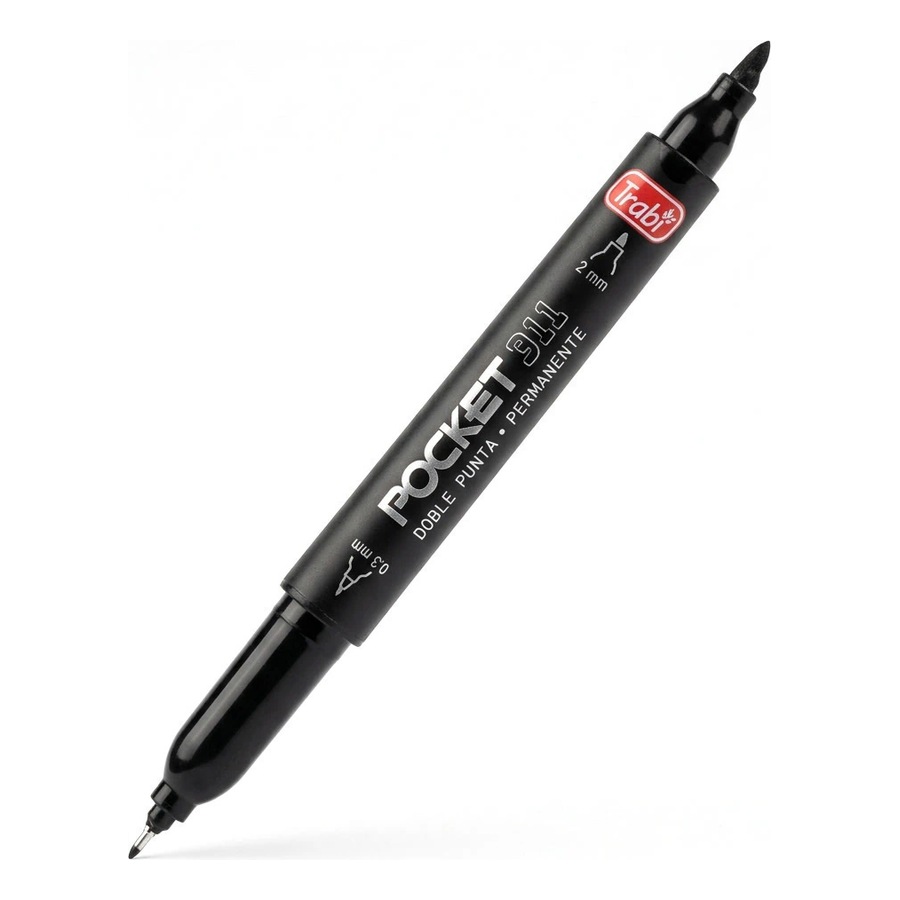 Marcador Permanente Trabi Duplo Pocket Doble Punta (Fina y Gruesa) Negro Marcador Permanente Trabi Duplo Pocket Doble Punta (Fina y Gruesa) Negro