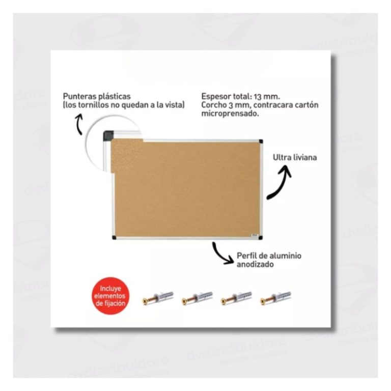 Pizarra Cartelera de Corcho Olami 45 × 60 cm con Marco de Aluminio Anodizado