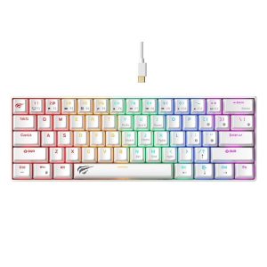 Teclado Mecánico Gamer Havit KB903L Blanco 60% – 61 Teclas, RGB, Anti-Ghosting y Cable USB-C