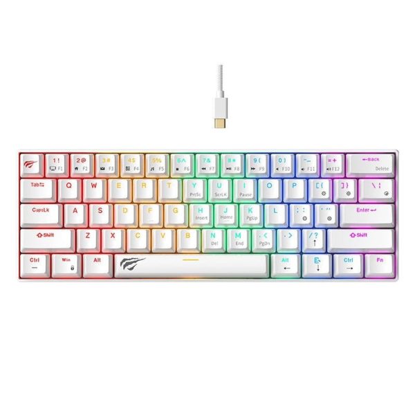 Teclado Mecánico Gamer Havit KB903L Blanco 60% – 61 Teclas, RGB, Anti-Ghosting y Cable USB-C