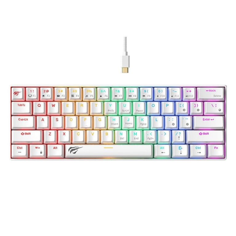 Teclado Mecánico Gamer Havit KB903L Blanco 60% – 61 Teclas, RGB, Anti-Ghosting y Cable USB-C